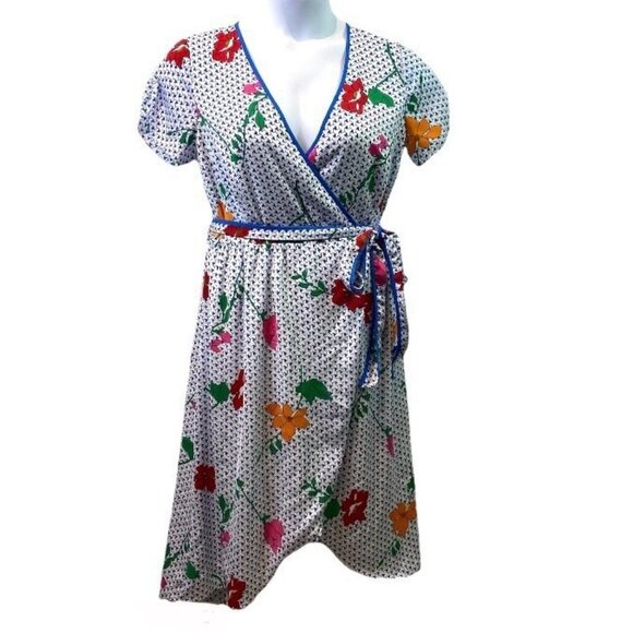 Modcloth Womens Dress Leave Delight On Floral Party Wrap Lined 80s Style Sz L - Picture 2 of 13